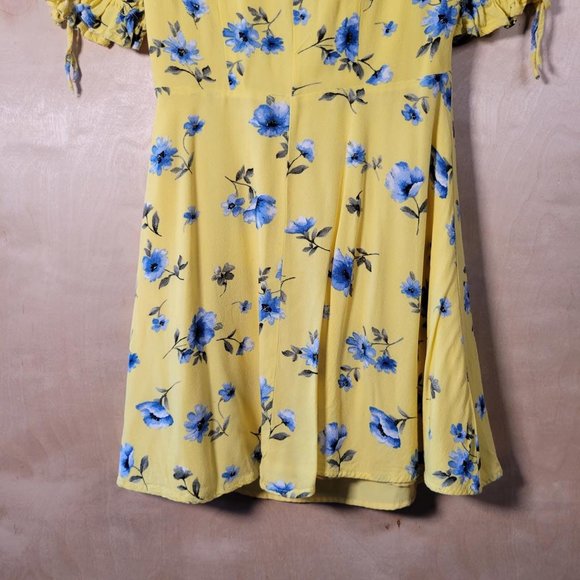 Forever 21 Yellow Floral Front Tie Short Sleeve Mini Dress Women Size S - Picture 10 of 10